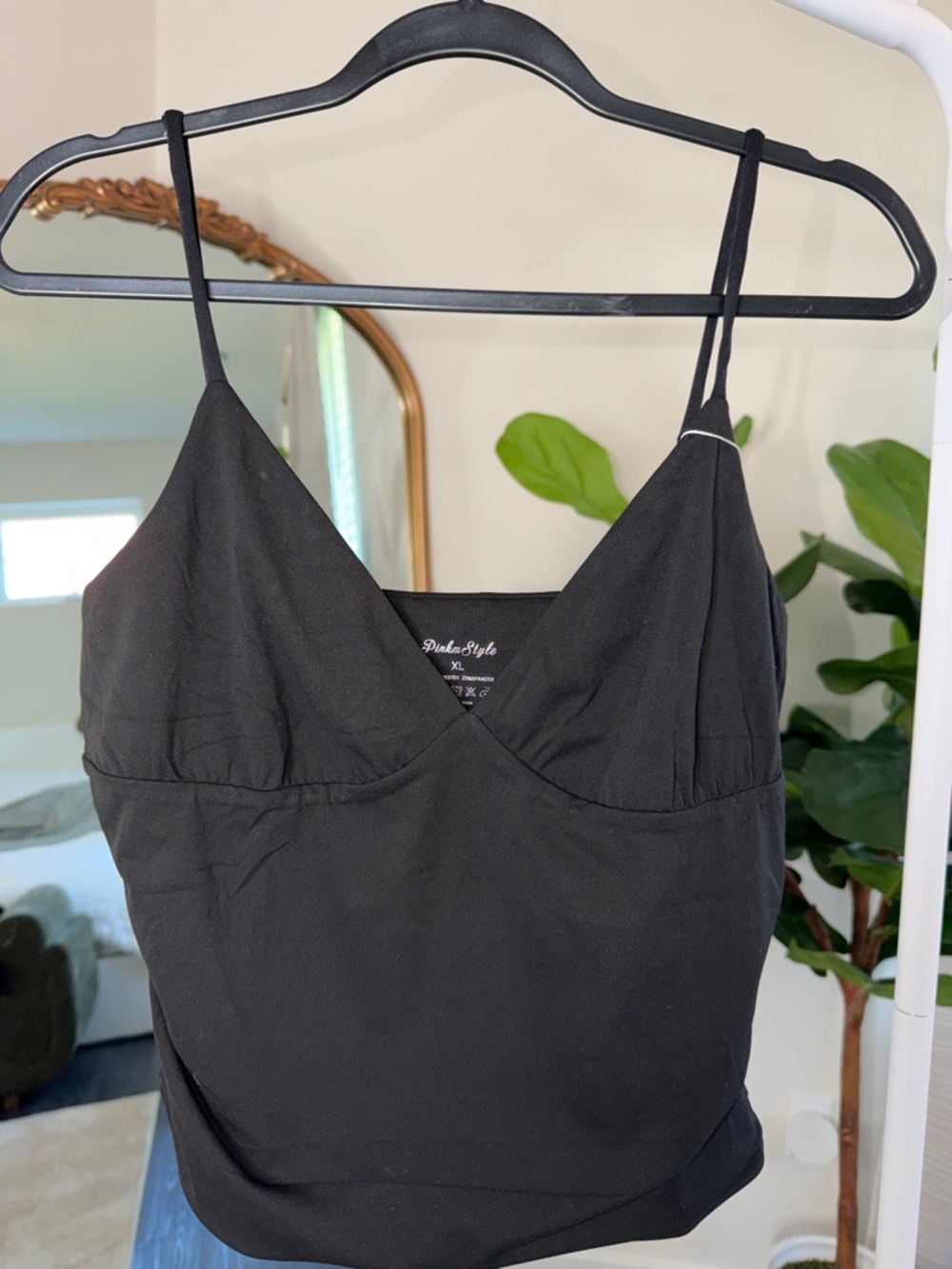 Black V-Neck Satin Tank Top